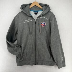 NEW YORK ISLANDERS Hoodie Mens L BAUER NHL Ice Hockey Sweatshirt Gray